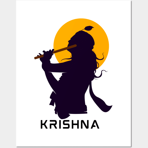 Hindu god lord Krishna playing his flute Wall Art by Spaceboyishere